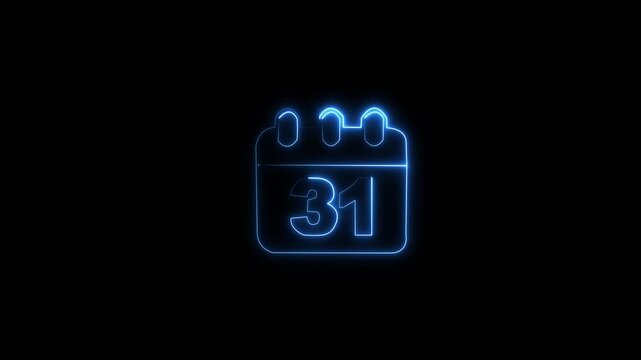 Neon pink calendar 31st halloween design animation on black background 4k motion video noen icon.bule icon.calender icon video.