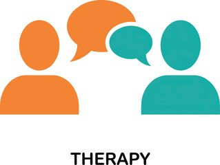 Two orange and teal silhouette people with speech bubbles vector illustration