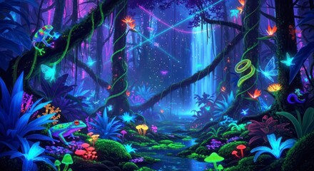Mystical Forest with Glowing Fireflies.