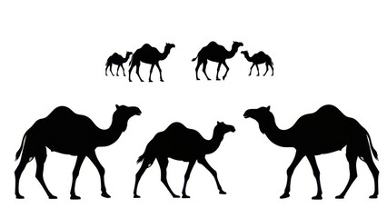 Camel Silhouette Herd Caravan Desert Animal Silhouette