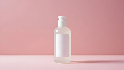 Clear hand sanitizer bottle on pink background for hygiene