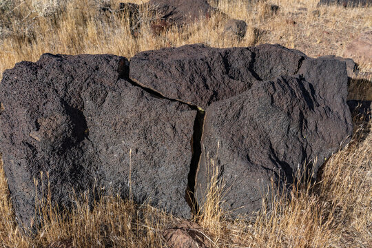 Volcanic rock, Basalt flows. Fossil Falls Trail, Coso Volcanic Field, Inyo County, California. Coso Range, Basin and Range Province. 