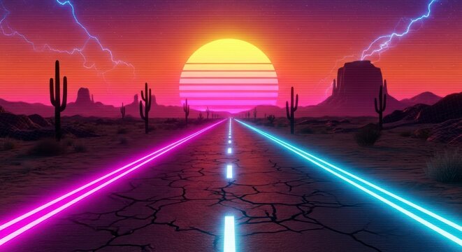 Neon Lights in Desert Landscape. - Powered by Adobe
