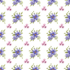 Seamless pattern with flowers bouquets, repeating paper, background. Floral backdrop for textile, fabric, wallpaper. Hand drawn flowers.	