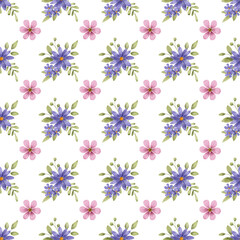 Seamless pattern with flowers bouquets, repeating paper, background. Floral backdrop for textile, fabric, wallpaper. Hand drawn flowers.	