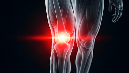 3D Illustration of Human Knee Joint Pain and Inflammation Concept