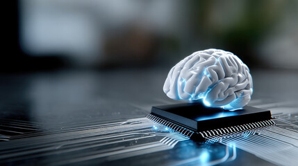 Artificial intelligence brain, digital circuit, futuristic technology, innovation, blue light, neural network, modern science