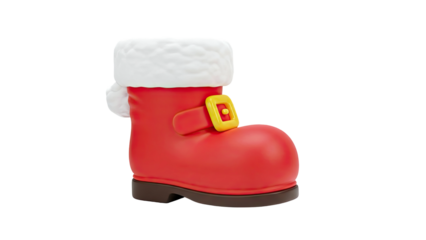 3D Rendering of a Red Santa Boot with White Fur Trim and Yellow Buckle