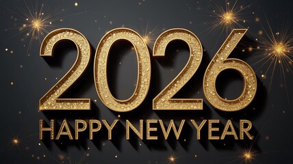 Sparkling Golden '2026 Happy New Year' Greeting Card with Festive Fireworks
