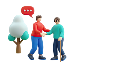 Diverse individuals shaking hands with a speech bubble and tree