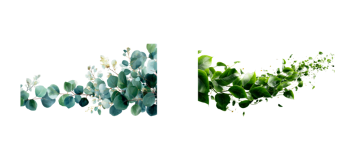 Flowing natural garlands composed of glossy ivy leaves and soft eucalyptus sprigs offer versatile plant ornamentation for digital and print media projects