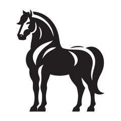 Fototapeta premium Black and white vector silhouette of a horse