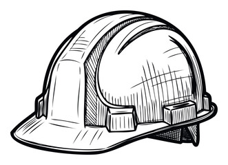 Safety hard hat sketch representing construction and industrial worker safety equipment, useful for educational materials, building industry presentations, or engineering firm branding.