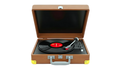 Vintage Portable Record Player with Vinyl Record