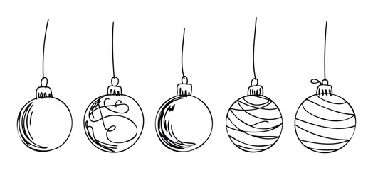 Hand drawn Christmas ornaments with various line decorations perfect for holiday greeting cards festive season celebrations and winter event promotions