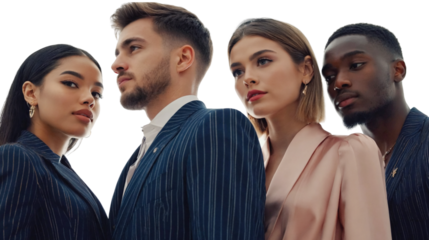 A group of professionals, image of a cohesive business team with corporate employees, unity in diversity, business team on a transparent background