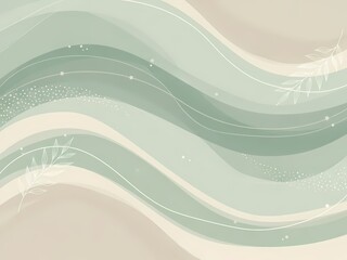 穏やかな波模様、淡いグリーンとベージュの背景