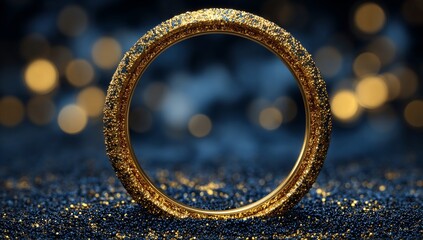Set against a dark blue background, a glowing golden circle frame and an abstract light effect combine to create a magical atmosphere, perfect for announcements and branding