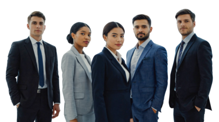 A group of professionals, image of a cohesive business team with corporate employees, unity in diversity, business team on a transparent background