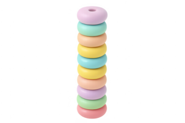 Stack of vibrant pastel torus rings creating a playful childhood toy