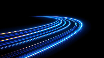 Curved blue light trails create dynamic and futuristic atmosphere in dark setting

