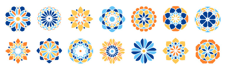 Colorful mandala ornament collection illustration. Symmetrical floral geometric round patterns