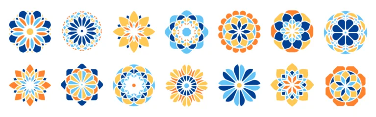 Canvas schilderij Boho stijl Colorful mandala ornament collection illustration. Symmetrical floral geometric round patterns  © stas111