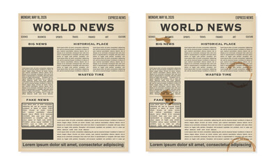 Vintage newspaper layout illustration. Old style world news front page with columns and headlines