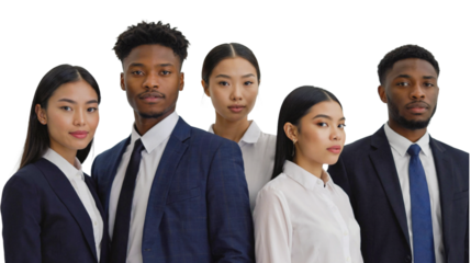 A group of professionals, image of a cohesive business team with corporate employees, unity in diversity, business team on a transparent background