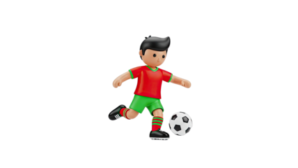 3D Cartoon Soccer Player Kicking Ball