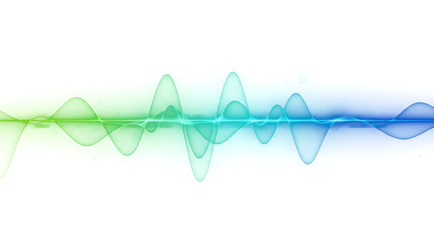 Vibrant sound wave pattern in neon green and blue on transparent background