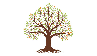 Obraz premium Brown tree with green leaves and exposed roots on white background