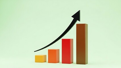 Colorful bar graph showing increasing growth with arrow chart