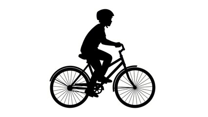 Obraz premium Silhouette of a person riding a bicycle with a helmet, isolated on white background