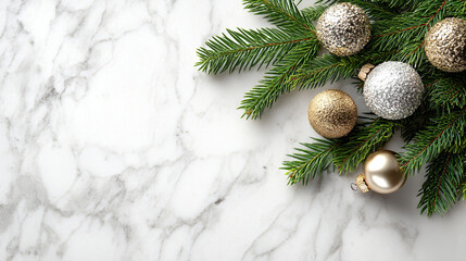 Elegant Christmas Tree Branches with Gold and Silver Ornaments