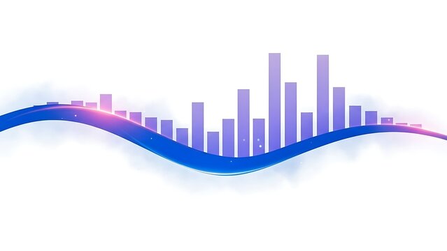Abstract visualization of sound waves and digital data flow with vibrant equalizer bars representing information processing and technological progress concept - Powered by Adobe