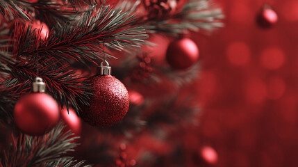Close-up of Red Glittery Christmas Ornament on Tree Branch