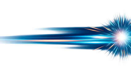 Futuristic speed light streaks. Abstract high-speed light streaks bursting from left to right, long exposure motion trails, blue and cyan core with subtle warm orange highlights.