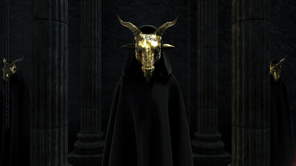 Goat Masked Figure Stood In A Secret Temple