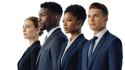 A business team photo, a diverse group of corporate employees participating in a meeting, business team photo on a transparent background.