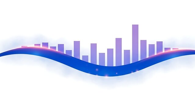 Vibrant digital sound equalizer visualization with dynamic audio bars flowing on an abstract blue curve, representing musical concepts and data analytics - Powered by Adobe