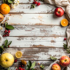 ラスティックな木製テーブルを真上から捉えたフラットレイ映像。
周囲に初春の季節感ある素材を配置し、中央は大きな余白。
温かみのあるナチュラルな色調と柔らかな光が特徴。