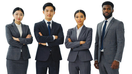 A business team photo, a diverse group of corporate employees participating in a meeting, business team photo on a transparent background.