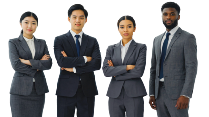 A business team photo, a diverse group of corporate employees participating in a meeting, business team photo on a transparent background.