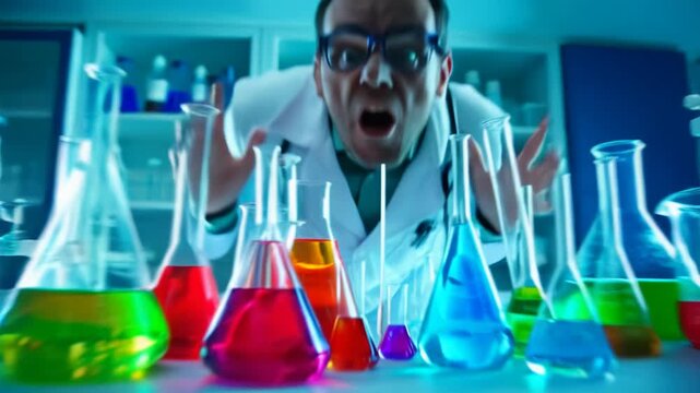 Scientist Reacts in Horror to Chemical Reaction