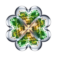 st patricks day background, fragile glass four leaf clover of hearts