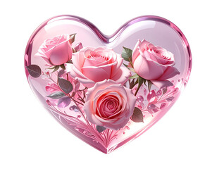 pink roses in fragile glass heart