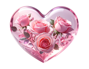 pink roses in fragile glass heart
