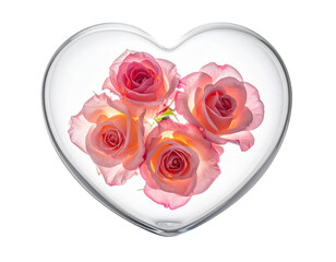 pink roses in a glass heart isolated on transparent background