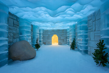 ice hotel room with snow and trees transparent background